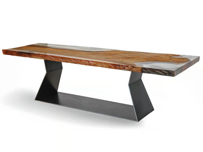 KAURI BEDROCK - Rectangular table with Kauri solid wood and iron base _ Riva 1920